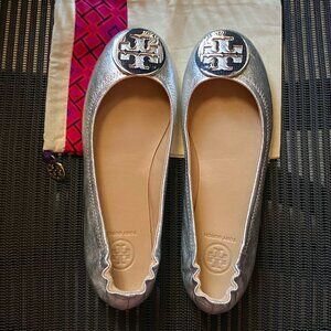 Tory Burch Silver Minnie Flats